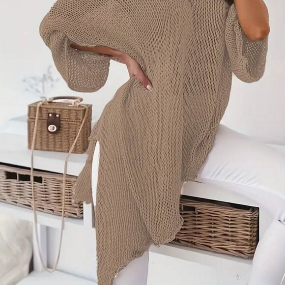 Tan Soft + Plush Knit Sweater - Asymmetrical Hem for Knotting! 2X/16ish - NwoT - Picture 3 of 5